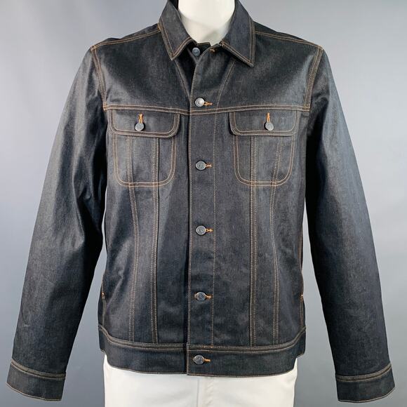 A.P.C. Size XXL Blue Contrast Stitch Waxed Cotton Trucker Jacket